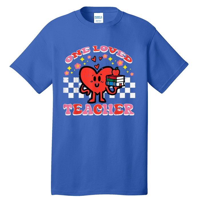 Valentines Day One Loved Teacher Retro Groovy Heart Tall T-Shirt