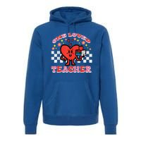 Valentines Day One Loved Teacher Retro Groovy Heart Premium Hoodie