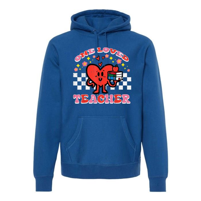 Valentines Day One Loved Teacher Retro Groovy Heart Premium Hoodie