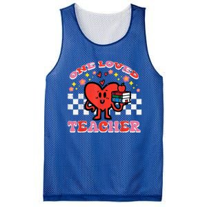 Valentines Day One Loved Teacher Retro Groovy Heart Mesh Reversible Basketball Jersey Tank