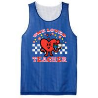 Valentines Day One Loved Teacher Retro Groovy Heart Mesh Reversible Basketball Jersey Tank