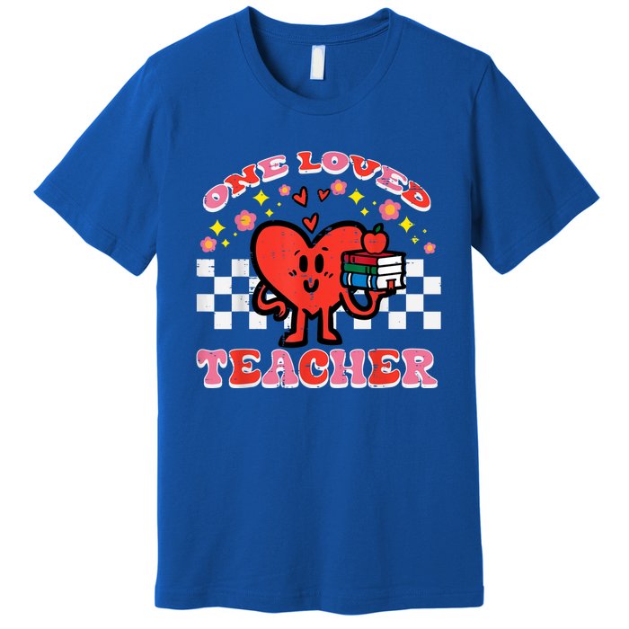 Valentines Day One Loved Teacher Retro Groovy Heart Premium T-Shirt