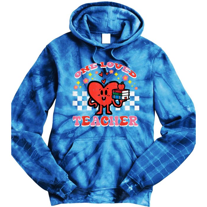 Valentines Day One Loved Teacher Retro Groovy Heart Tie Dye Hoodie