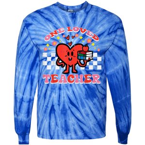 Valentines Day One Loved Teacher Retro Groovy Heart Tie-Dye Long Sleeve Shirt