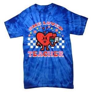 Valentines Day One Loved Teacher Retro Groovy Heart Tie-Dye T-Shirt