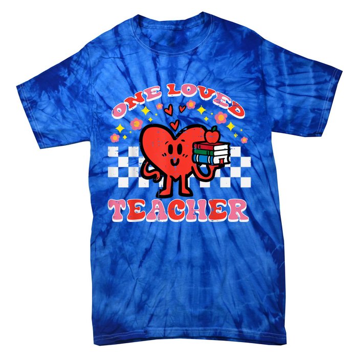 Valentines Day One Loved Teacher Retro Groovy Heart Tie-Dye T-Shirt