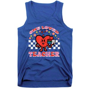 Valentines Day One Loved Teacher Retro Groovy Heart Tank Top