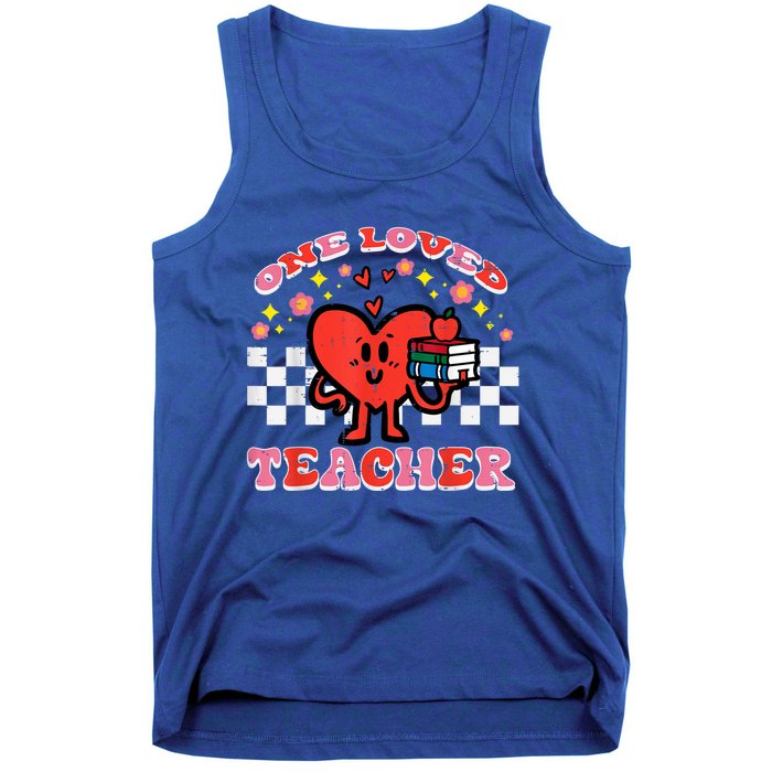 Valentines Day One Loved Teacher Retro Groovy Heart Tank Top