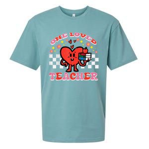 Valentines Day One Loved Teacher Retro Groovy Heart Sueded Cloud Jersey T-Shirt