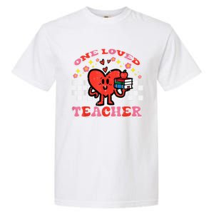 Valentines Day One Loved Teacher Retro Groovy Heart Garment-Dyed Heavyweight T-Shirt