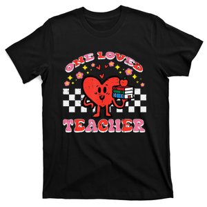 Valentines Day One Loved Teacher Groovy Heart T-Shirt