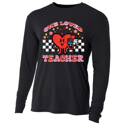 Valentines Day One Loved Teacher Groovy Heart Cooling Performance Long Sleeve Crew