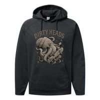 Vintage Dirty Octopus Heads With Skateboard Music Lover Performance Fleece Hoodie