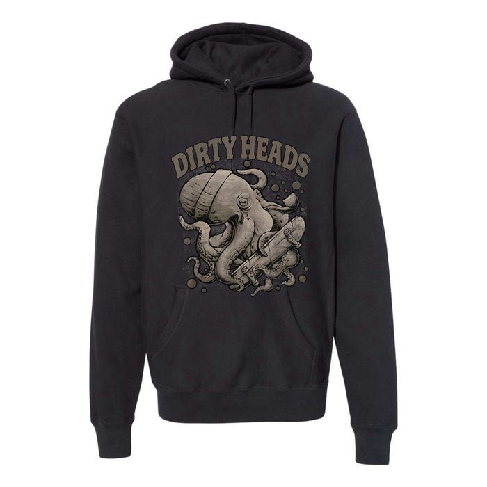 Vintage Dirty Octopus Heads With Skateboard Music Lover Premium Hoodie