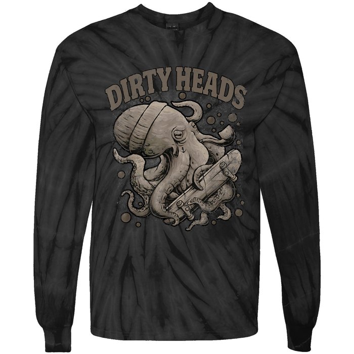 Vintage Dirty Octopus Heads With Skateboard Music Lover Tie-Dye Long Sleeve Shirt