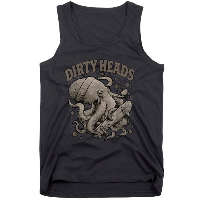 Vintage Dirty Octopus Heads With Skateboard Music Lover Tank Top