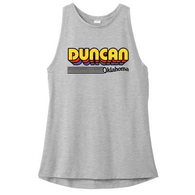 Vintage Duncan Oklahoma Retro Stripes Ladies PosiCharge Tri-Blend Wicking Tank