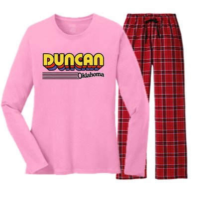 Vintage Duncan Oklahoma Retro Stripes Women's Long Sleeve Flannel Pajama Set 