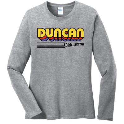 Vintage Duncan Oklahoma Retro Stripes Ladies Long Sleeve Shirt