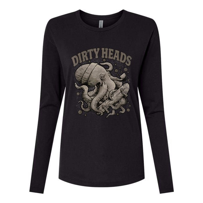 Vintage Dirty Octopus Heads With Skateboard Music Lover Womens Cotton Relaxed Long Sleeve T-Shirt