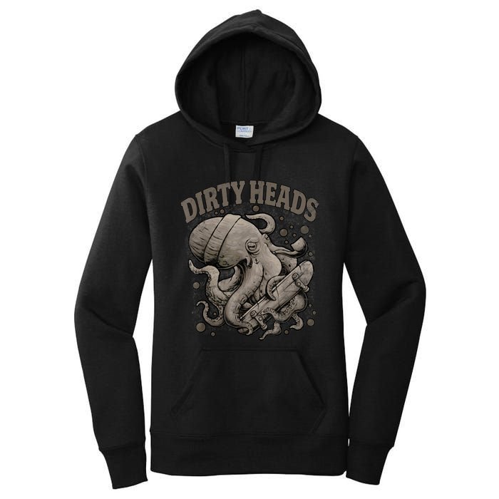 Vintage Dirty Octopus Heads With Skateboard Music Lover Women's Pullover Hoodie