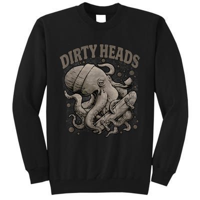 Vintage Dirty Octopus Heads With Skateboard Music Lover Tall Sweatshirt