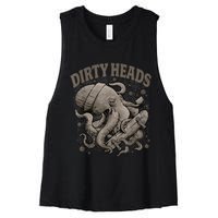 Vintage Dirty Octopus Heads With Skateboard Music Lover Women's Racerback Cropped Tank