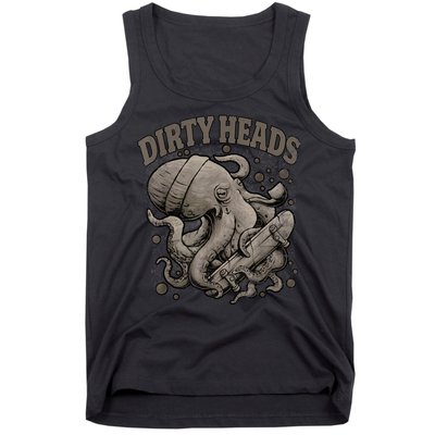 Vintage Dirty Octopus Heads With Skateboard Music Lover Tank Top