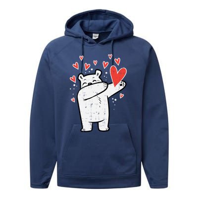 Valentines Day Polar Bear Dab Great Gift Performance Fleece Hoodie