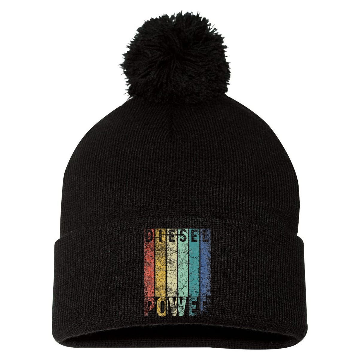 Vintage Diesel Power Funny Gift For Car Mechanic Smoke Truck Pom Pom 12in Knit Beanie