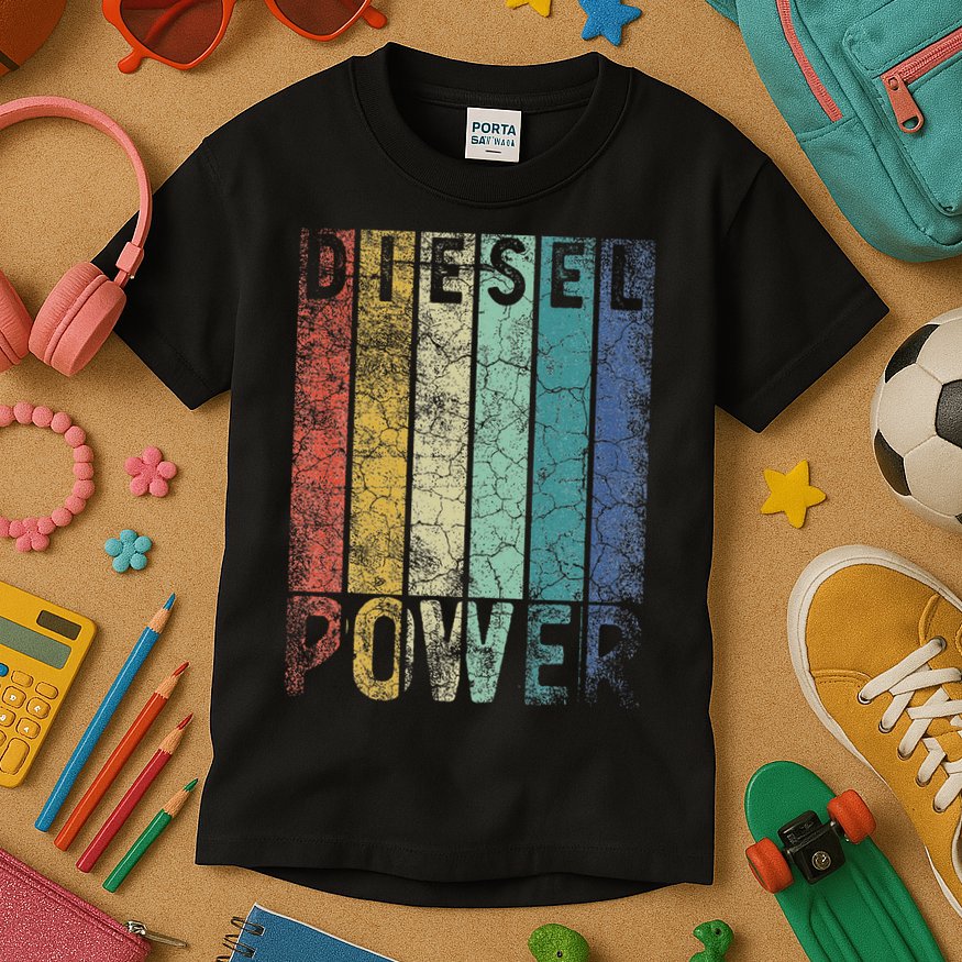 Vintage Diesel Power Funny Gift For Car Mechanic Smoke Truck Kids T-Shirt