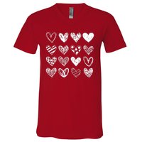 Valentines Day Pattern Hearts V-Neck T-Shirt