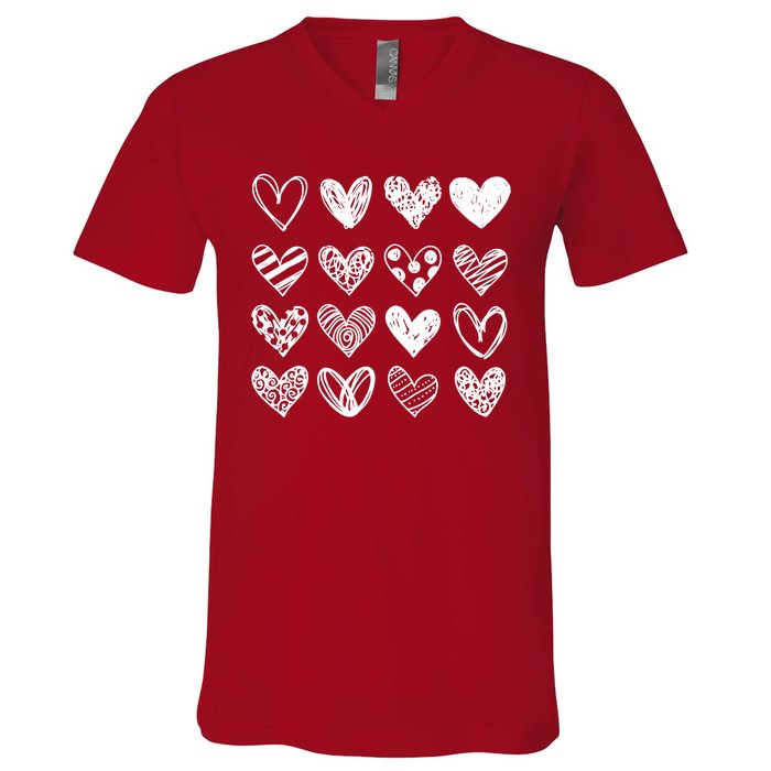 Valentines Day Pattern Hearts V-Neck T-Shirt