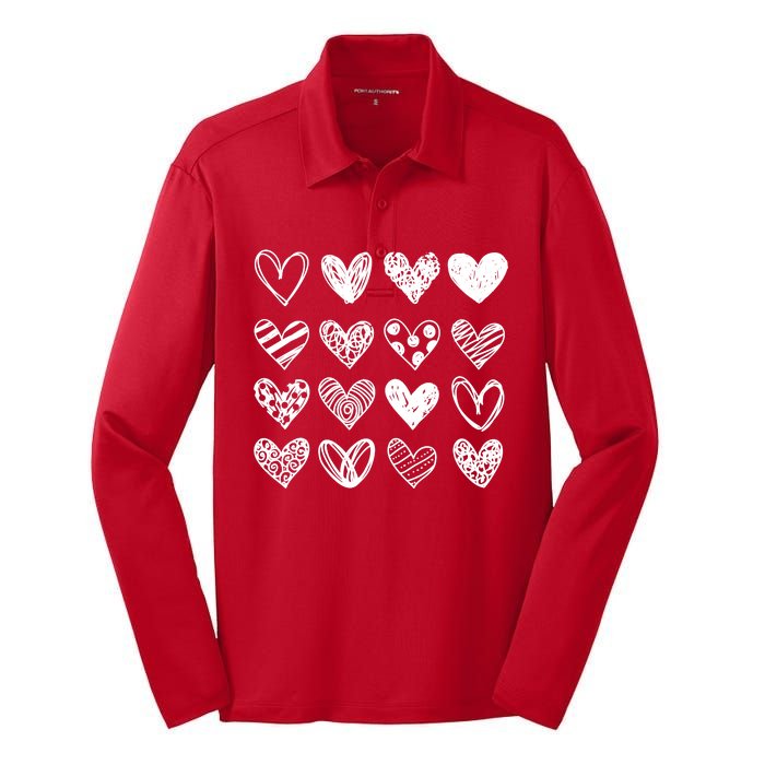 Valentines Day Pattern Hearts Silk Touch Performance Long Sleeve Polo