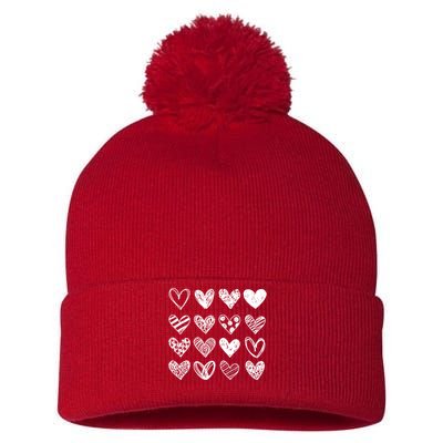 Valentines Day Pattern Hearts Pom Pom 12in Knit Beanie