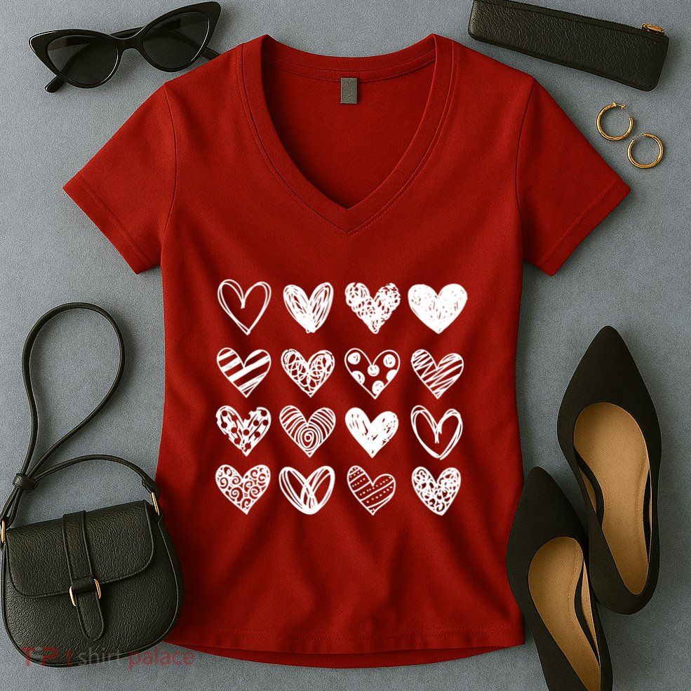 Valentines Day Pattern Hearts Women's V-Neck T-Shirt