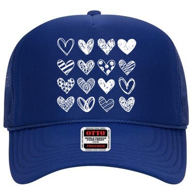 Valentines Day Pattern Hearts High Crown Mesh Back Trucker Hat