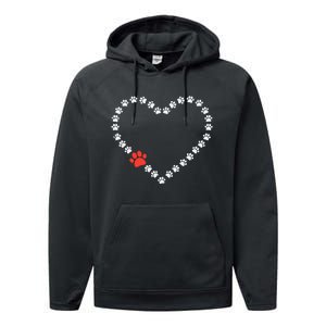 Valentines Day Paw Print Heart Dog Cat Owner Performance Fleece Hoodie