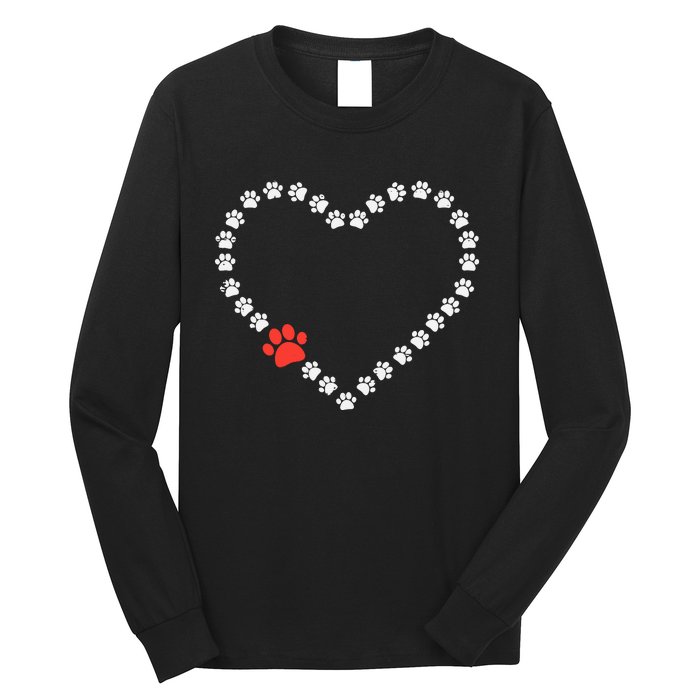 Valentines Day Paw Print Heart Dog Cat Owner Long Sleeve Shirt