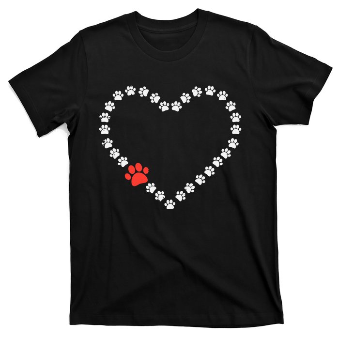 Valentines Day Paw Print Heart Dog Cat Owner T-Shirt