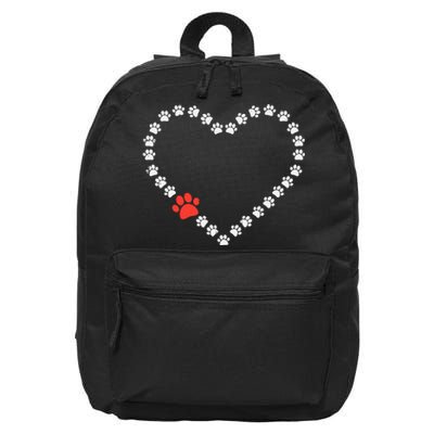 Valentines Day Paw Print Heart Dog Cat Owner 16 in Basic Backpack