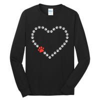 Valentines Day Paw Print Heart Dog Cat Owner Tall Long Sleeve T-Shirt