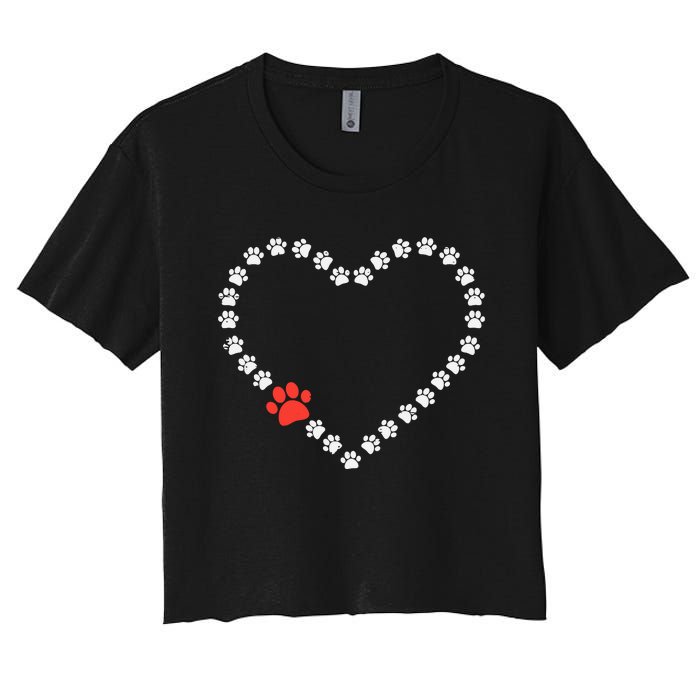 Valentines Day Paw Print Heart Dog Cat Owner Women's Crop Top Tee