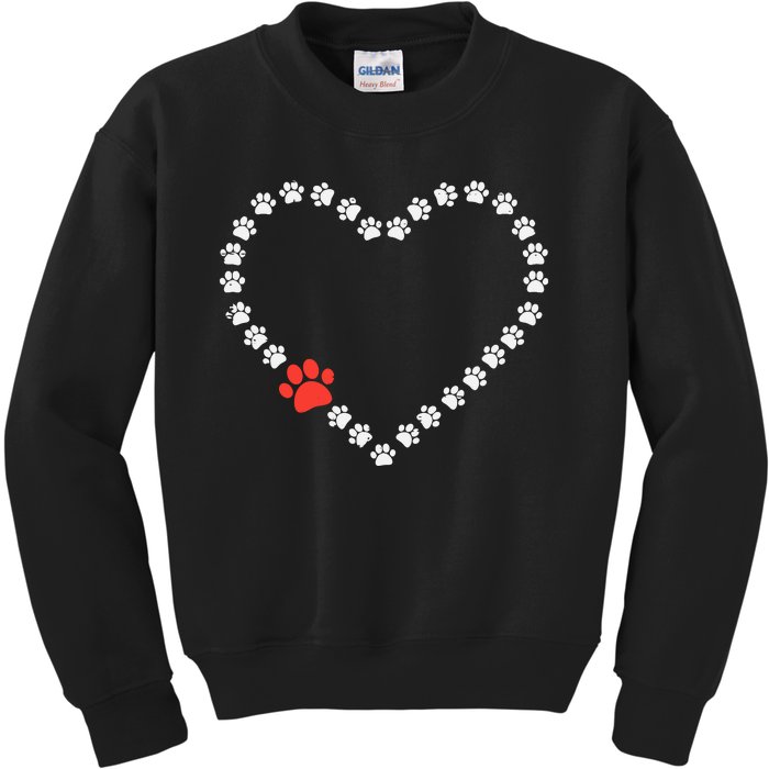 Valentines Day Paw Print Heart Dog Cat Owner Kids Sweatshirt