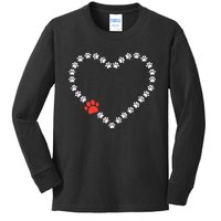 Valentines Day Paw Print Heart Dog Cat Owner Kids Long Sleeve Shirt