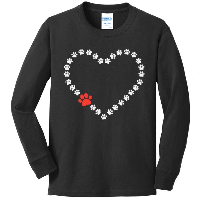 Valentines Day Paw Print Heart Dog Cat Owner Kids Long Sleeve Shirt