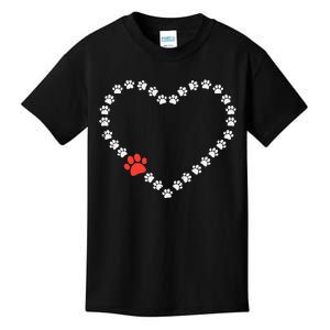 Valentines Day Paw Print Heart Dog Cat Owner Kids T-Shirt