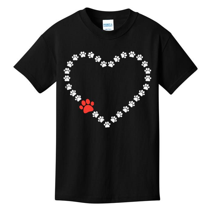 Valentines Day Paw Print Heart Dog Cat Owner Kids T-Shirt