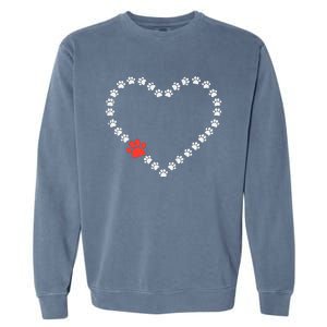 Valentines Day Paw Print Heart Dog Cat Owner Garment-Dyed Sweatshirt