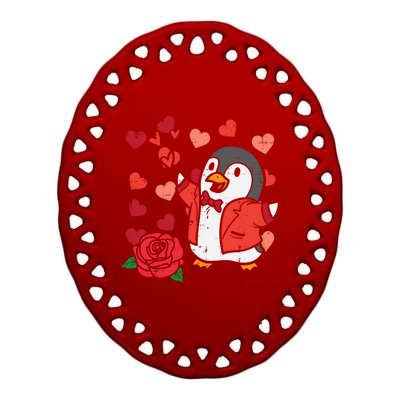 Valentines Day Penguin Cute Great Gift Ceramic Oval Ornament